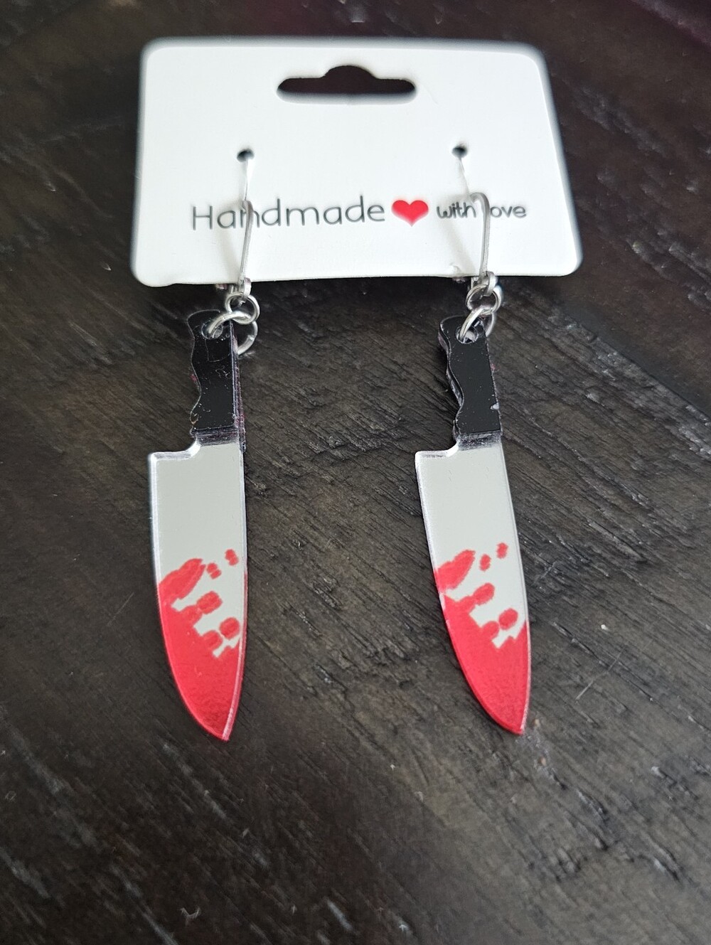 New Bloody Butcher Knife Dangle Earrings Stainless Steel Hooks Horror Slasher